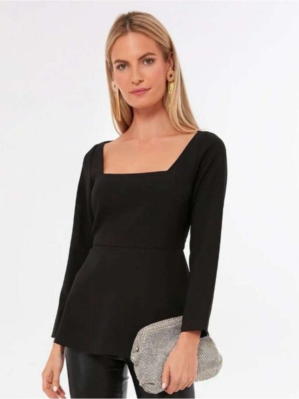 Pomander Place Black Square Neck Peplum Top XS Tuckernuck Long Sleeve Zip Back